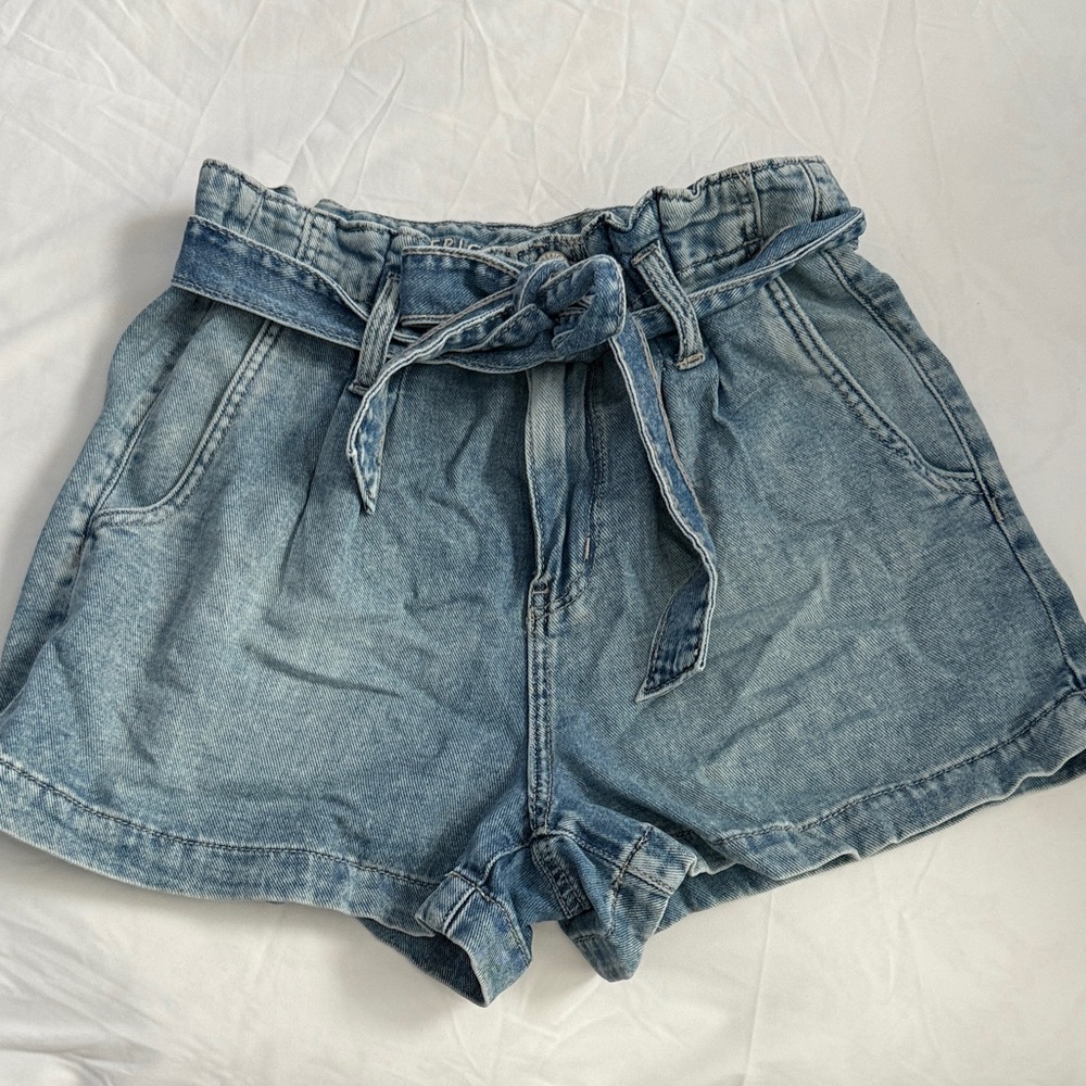 American Eagle Outfitters Blue Tie-Waist Jean Shorts
